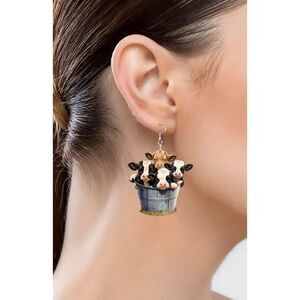 New Adorable Bucket Cow Design Dangle Acrylic Earrings